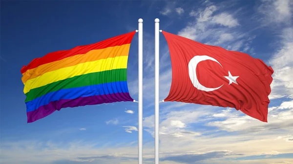 3d renderizado bandera gay con bandera de Turquía — Foto de Stock