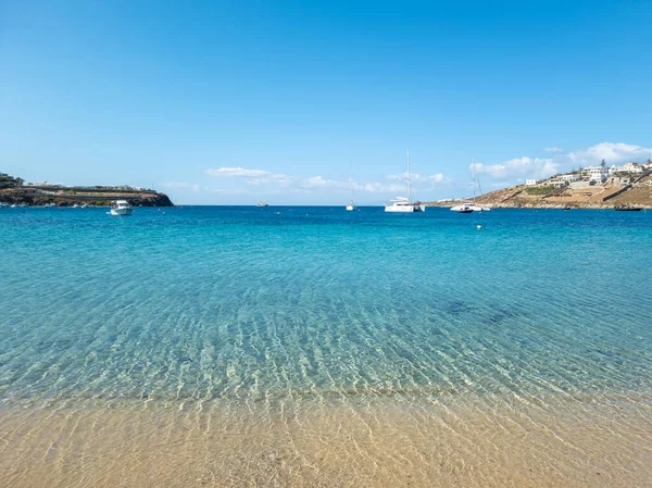 Ornos Sandy Empty Tropical Beach Transparent Sea Water Clear Blue Stock Picture