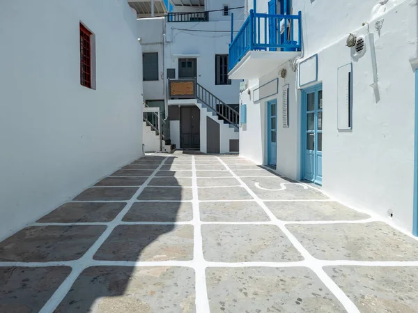 Traditional Greek Architecture Whitewashed Stonewall Buildings Closed Shops Empty Cobblestone Royalty Free Stock Photos