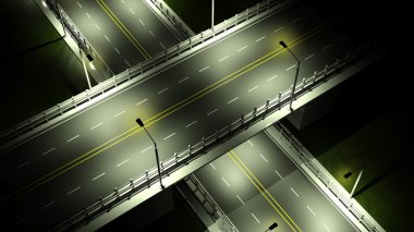 Highway with overpass bridge at night with lights closeup  clipart