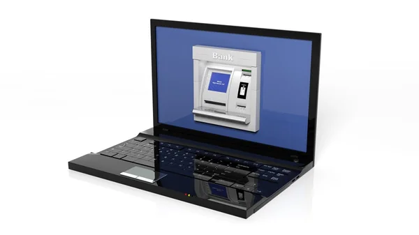 Affichage de la machine ATM sur ordinateur portable isolé sur blanc — Photo