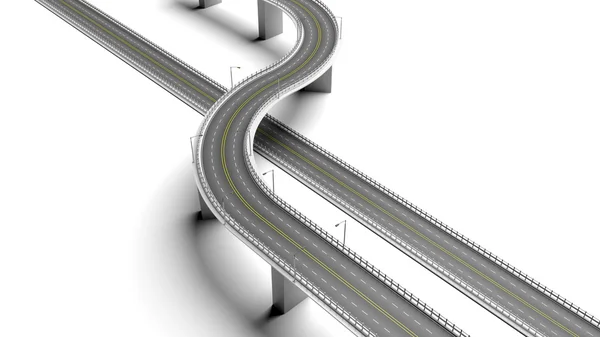 3D-snelweg met bypass geïsoleerd op witte achtergrond — Stockfoto