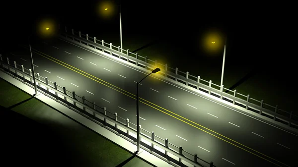 Autostrada 3D di notte con luci in primo piano — Foto Stock