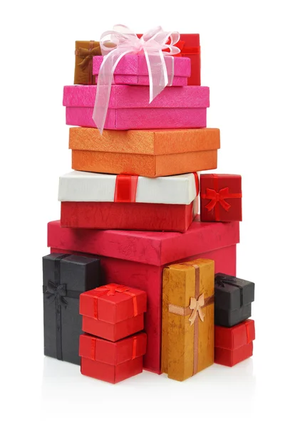 2Stack of gift boxes on white background — Stock Photo, Image