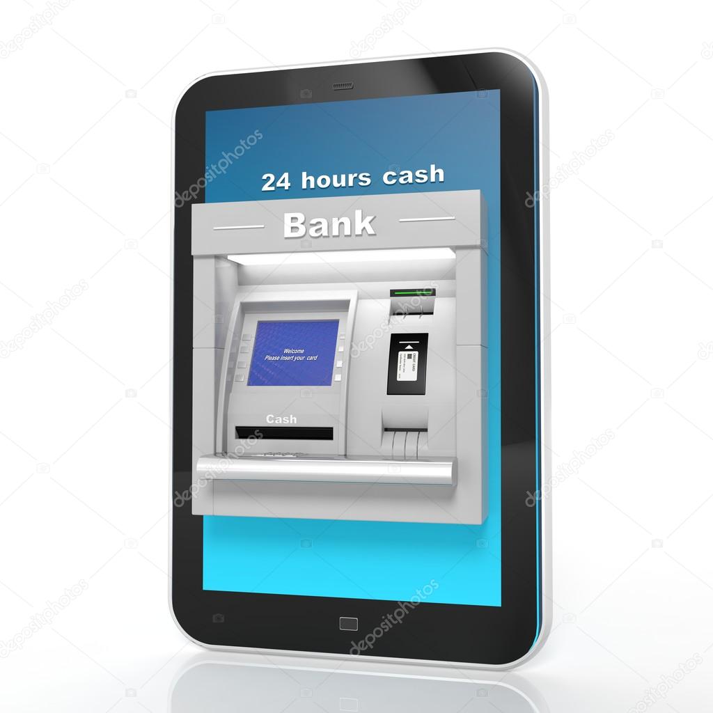 Atm machine display on tablet isolated on white