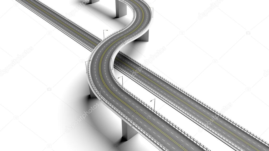 3D highway with bypass element isolated on white background 