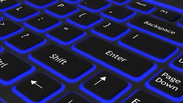 Laptop teclado preto com fundo de luz azul — Fotografia de Stock