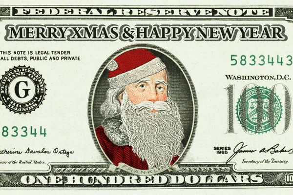 Geldschein mit Weihnachtsmann-Porträt-Nahaufnahme — Stockfoto