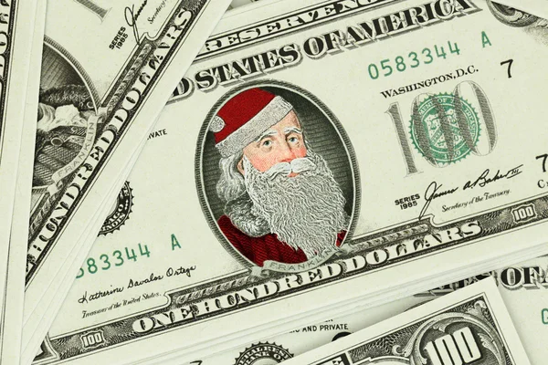 Bank notes with Santa Claus portrait background — Stock Photo, Image