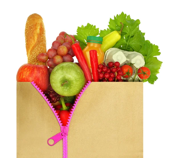 Unverschlossene Einkaufstasche gefüllt mit Lebensmitteln — Stockfoto