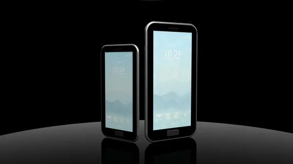 Smartphone e tablet isolati su sfondo nero — Foto Stock