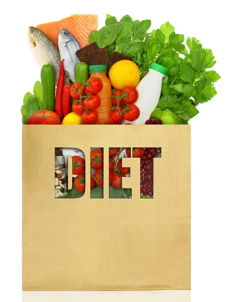 Nákupní taška s dietní jídla — Stock fotografie