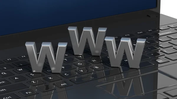 Laptop tangentbord med 3d www brev på det, närbild — Stockfoto