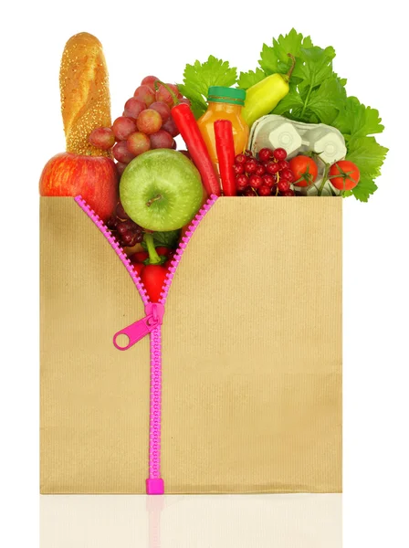 Bolsa de compras con cremallera llena de comestibles — Foto de Stock