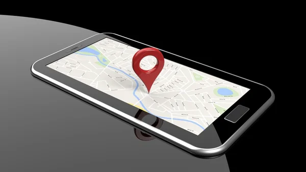 Tablet with map on screen and red pin isolated — Stock Photo, Image