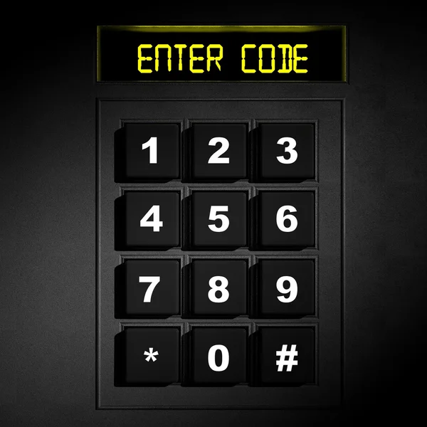 Security black numeric pad with "Enter code" screen — Stock Photo, Image