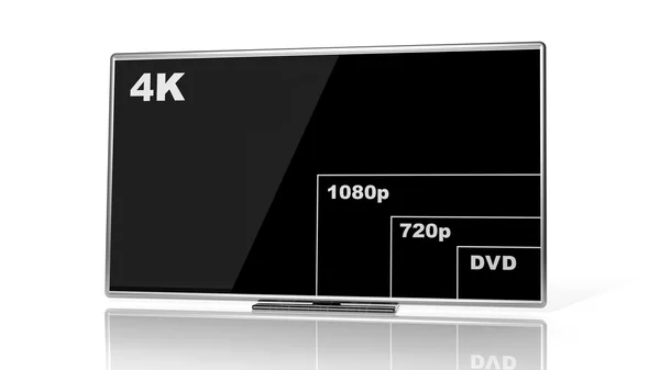 Pantalla de televisión 4K con comparación de resoluciones aisladas en blanco — Foto de Stock