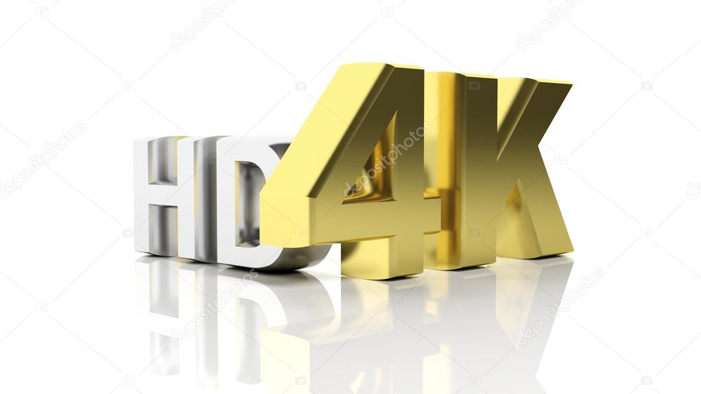 Golden 3D 4K and silver HD symbols isolated 