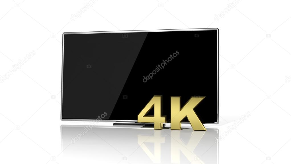 Golden 3D 4K symbol and black tv screen isolated 