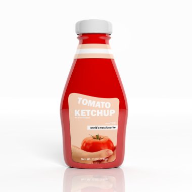 3d ketçap plastik kırmızı şişe üzerinde beyaz izole