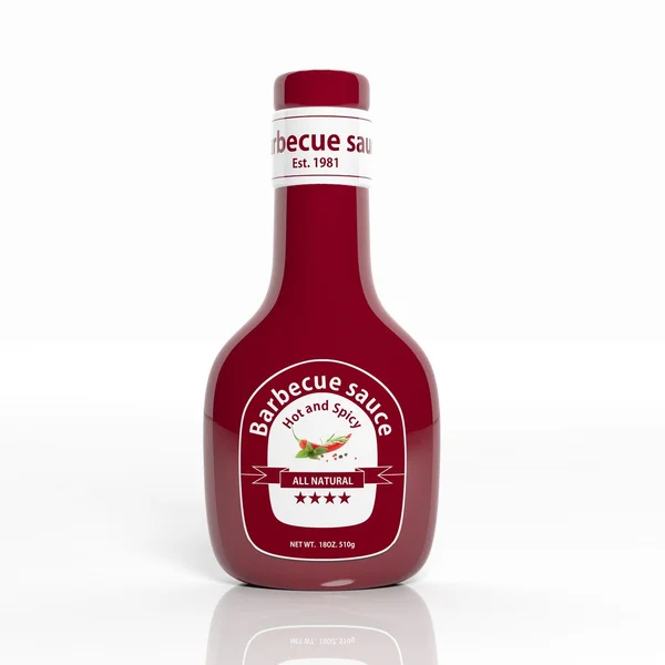3D-barbecue saus rode plastic fles geïsoleerd op wit — Stockfoto