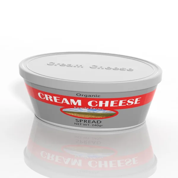 3D cream cheese plastic container isolated on white — Stock Photo, Image