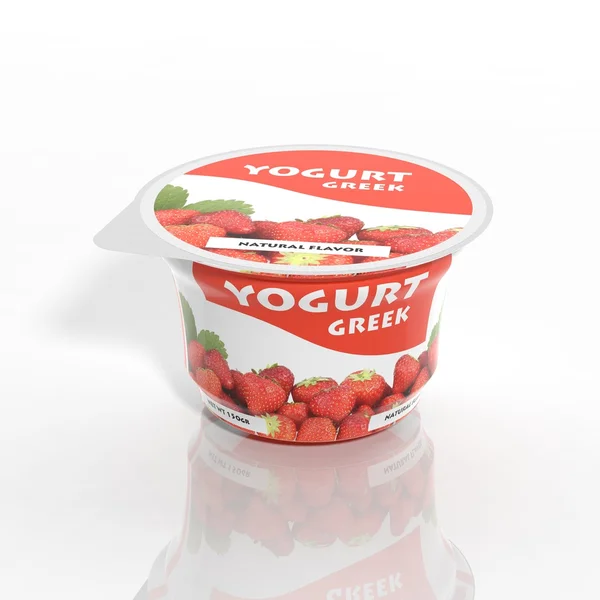 3D joghurt műanyag tartályban elszigetelt fehér — Stock Fotó