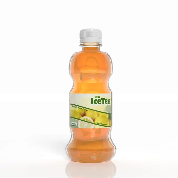 3D ice tea genomskinlig plastflaska isolerad på vit — Stockfoto