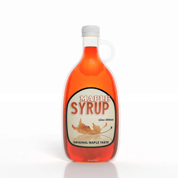 3d Ahornsirup transparente Flasche isoliert auf weiß — Stockfoto