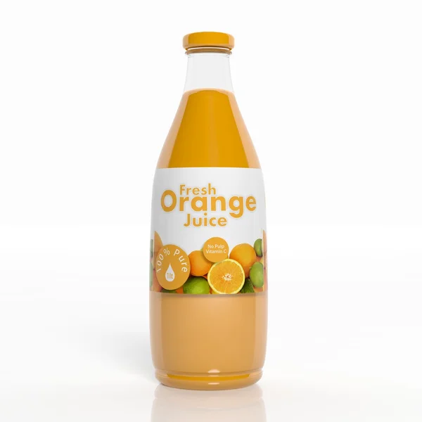 3D orange juice transparent glass bottle isolated on white — Stock Photo, Image