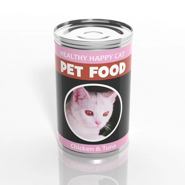 3D cat food metallic can isolated on white — Stock Photo, Image