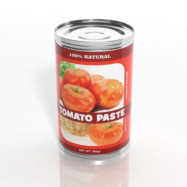 3D pâte de tomate métallique peut isolé sur blanc — Photo