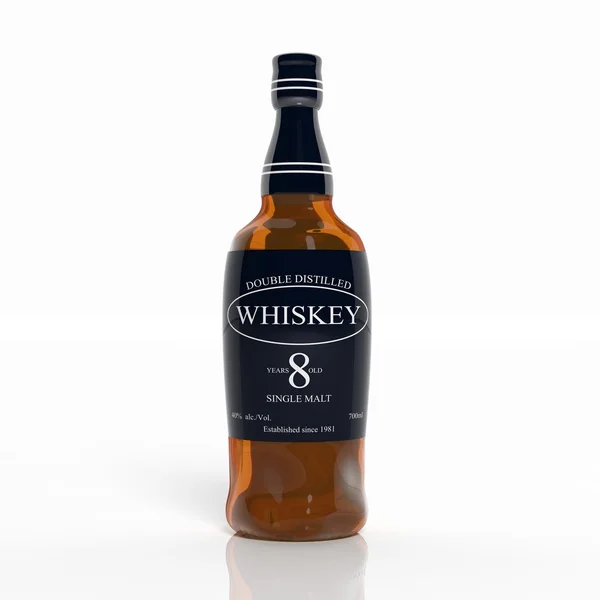 3D-whisky transparante bruine glazen fles geïsoleerd op wit — Stockfoto