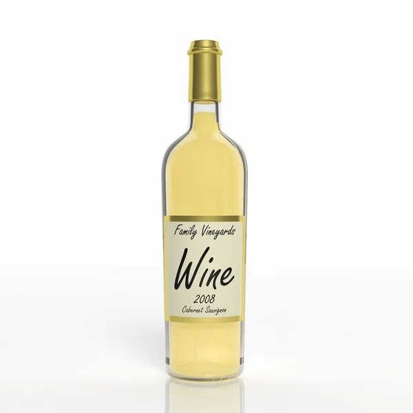 3D láhev vína průhledného skla, izolované na bílém — Stock fotografie