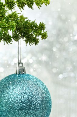 Bir daldan asılı Noel mavi top