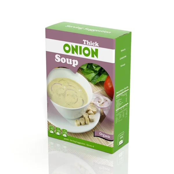 3D onion soup paper package isolated on white — Stock Photo, Image