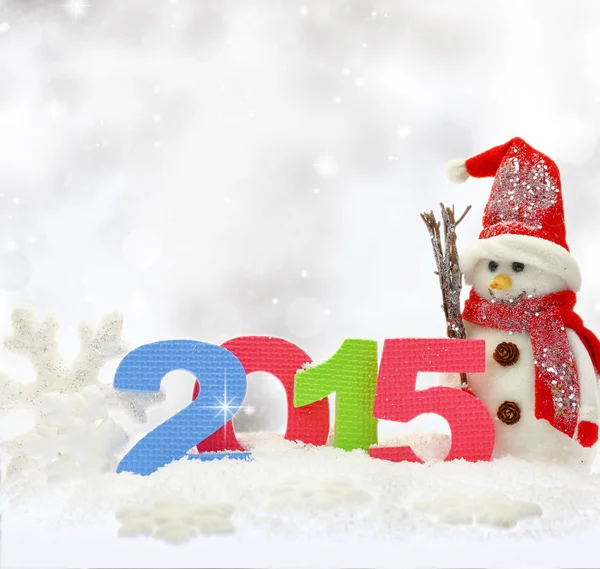 Schneemann und Neujahr 2015 auf Schnee — Stockfoto