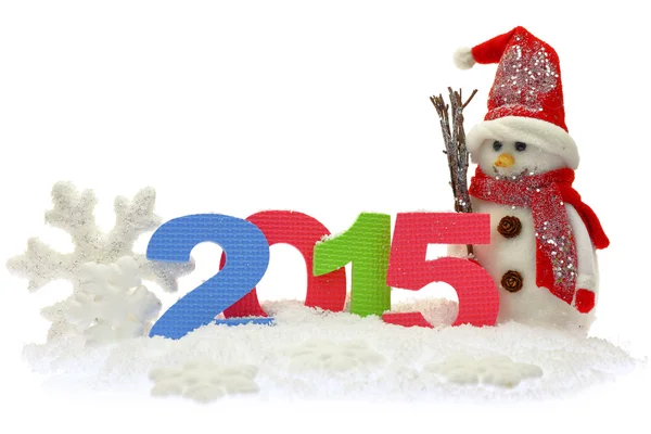 Сніговик і новий рік 2015 на снігу — стокове фото