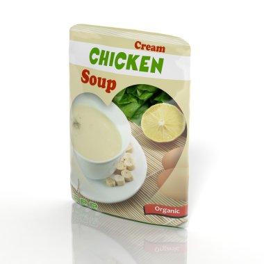 3d tavuk çorbası paket üzerinde beyaz izole