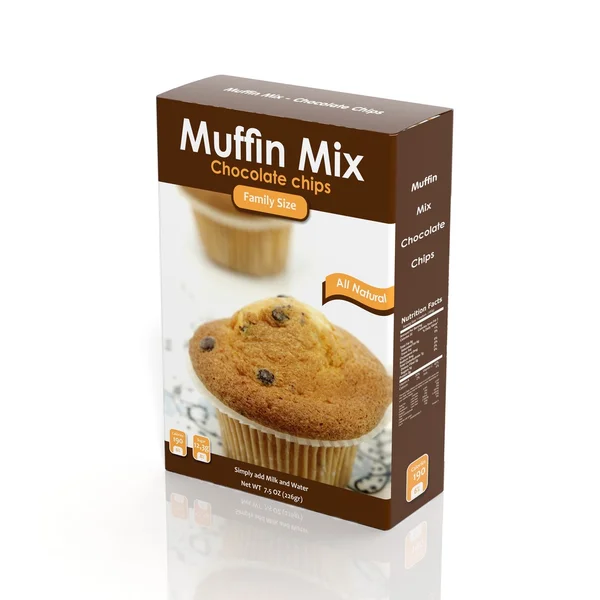 Paquet de papier 3D Muffin Mix isolé sur blanc — Photo