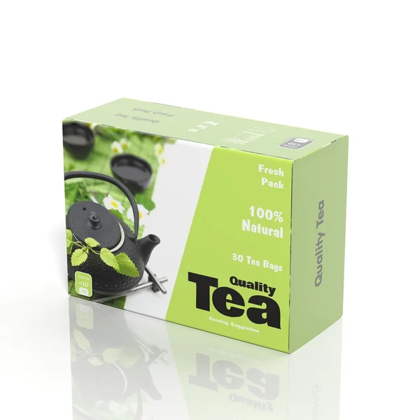 3D Tea paper package isolated on white — Stock Photo, Image