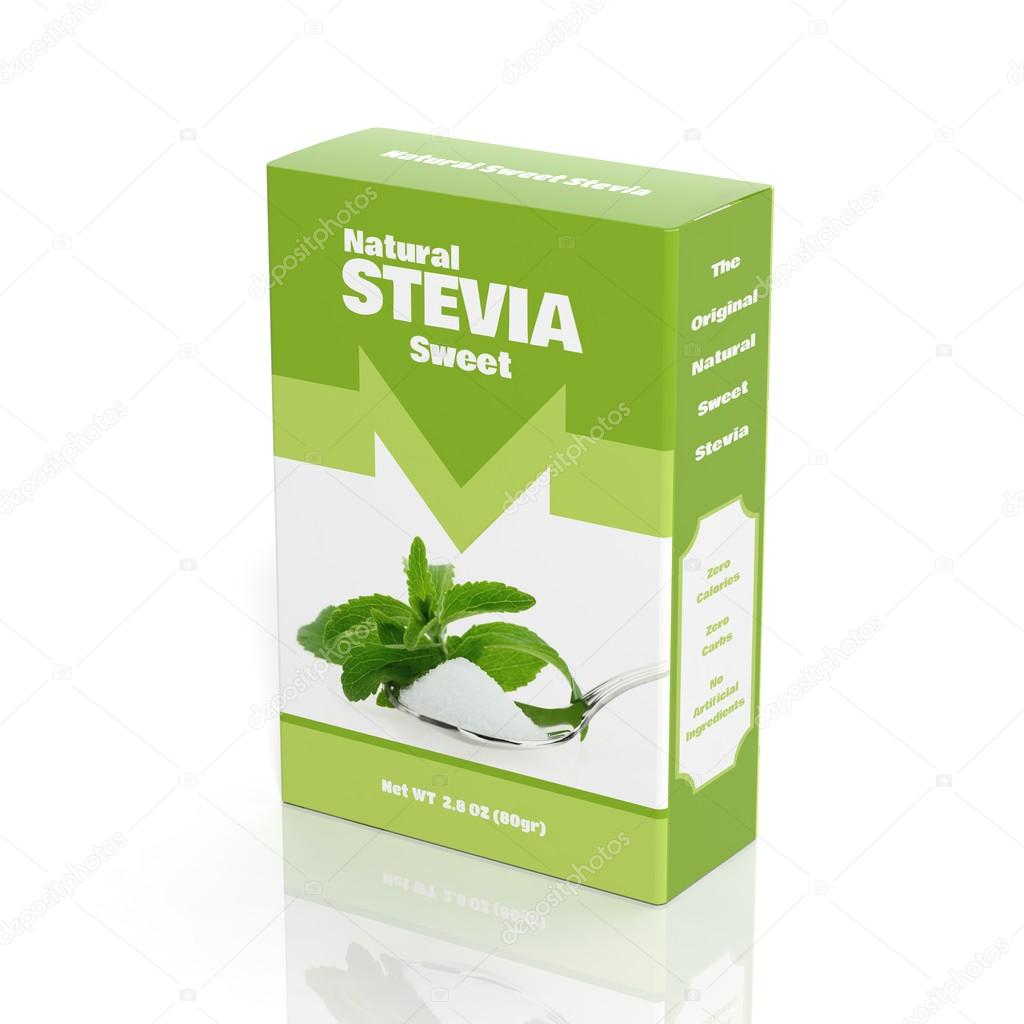 3D Stevia paper package isolated on white