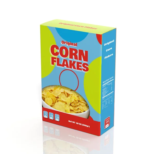 Pacchetto di carta 3D Corn Flakes isolato su bianco — Foto Stock