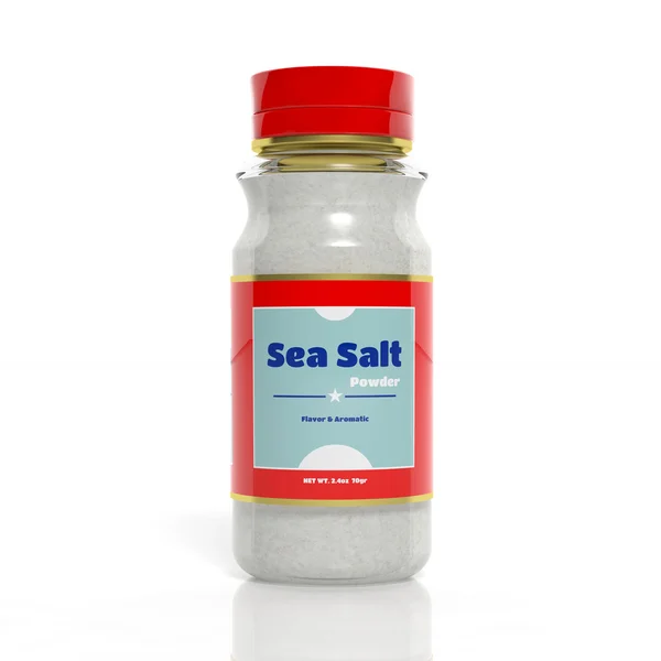 Frasco de vidro 3D Sea Salt isolado em branco — Fotografia de Stock