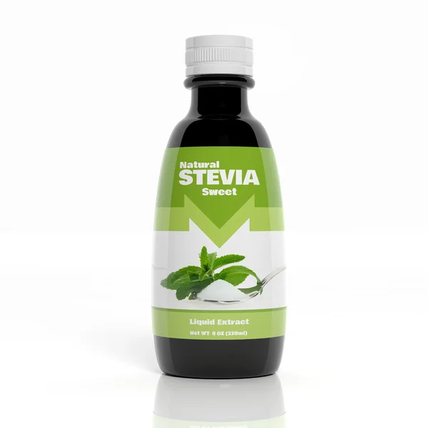 Frasco de extrato de Stevia 3D isolado no branco — Fotografia de Stock