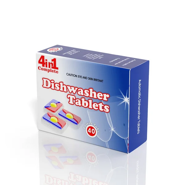 3D-vaatwasser tabletten papier box geïsoleerd op wit — Stockfoto