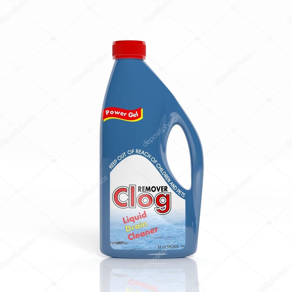 3D Clog Remover plastic bottle isolated on white background