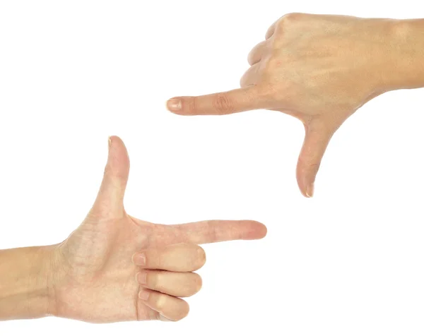 Рука жест фоторамка ізольована на білому тлі — стокове фото