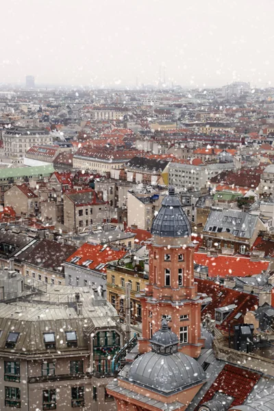 Vienna hustaken stadsbilden med snö — Stockfoto