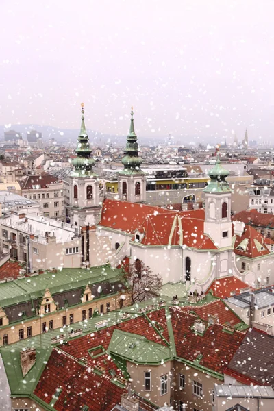 Vienna hustaken stadsbilden med snö — Stockfoto